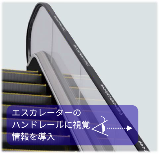 エスカレーターのハンドレールに視覚情報を導入