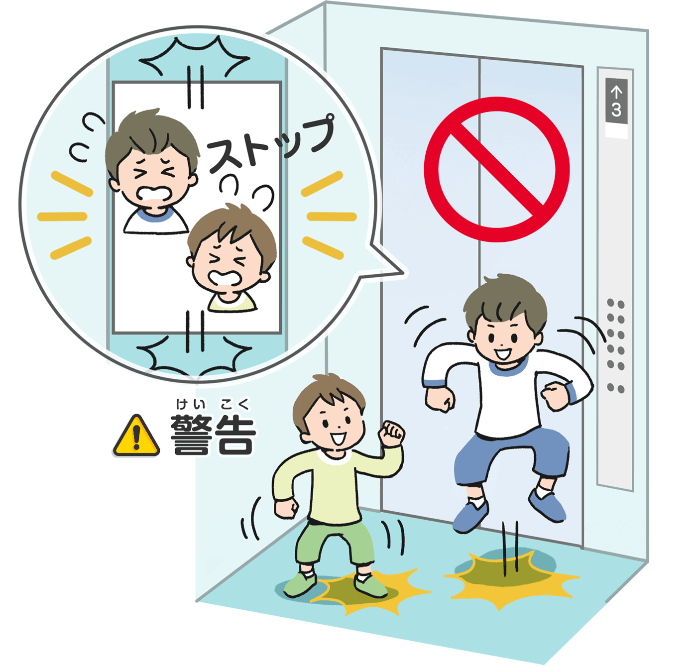 エレベーターの中であばれない