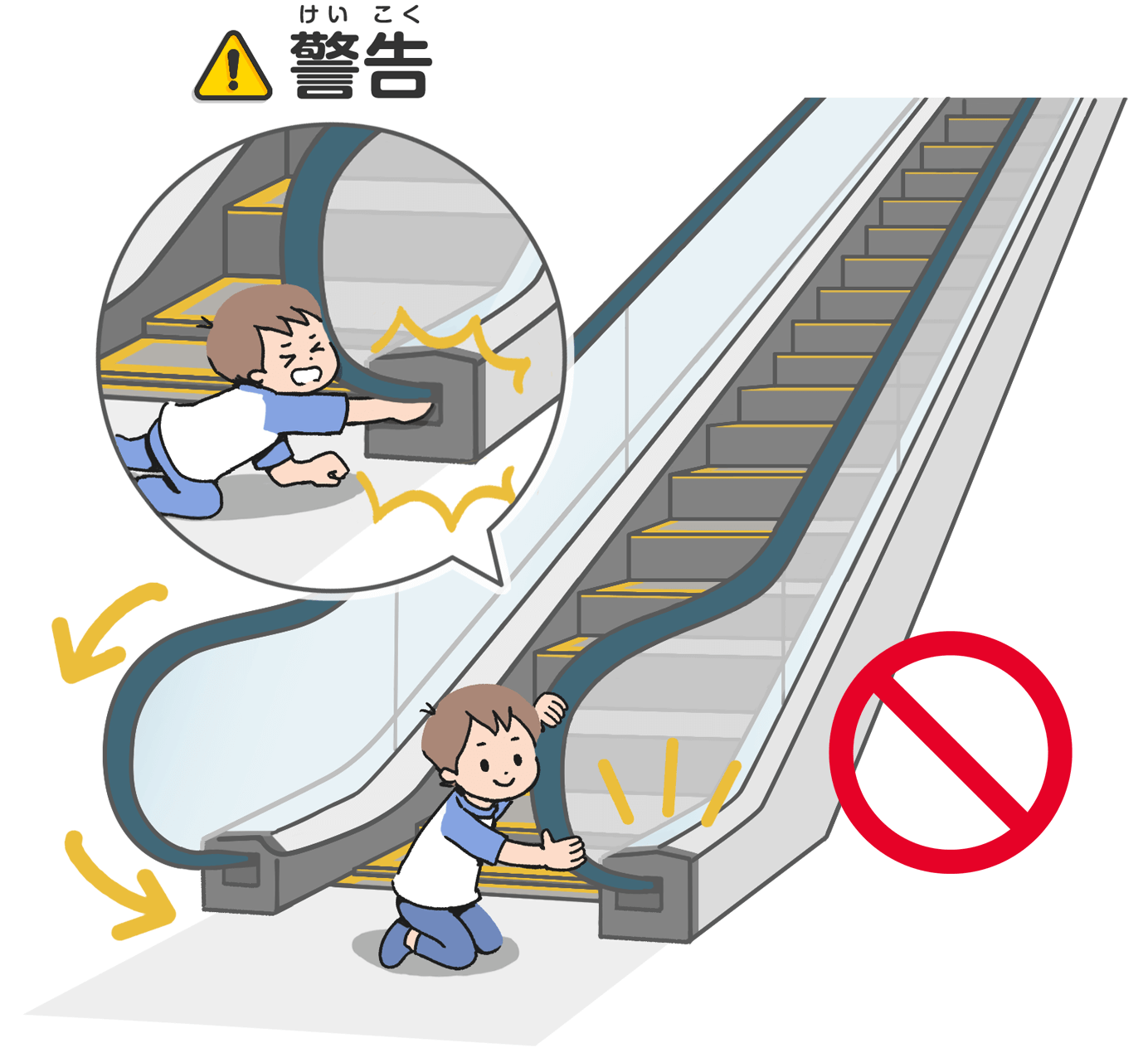エスカレーターのまわりで遊ばない