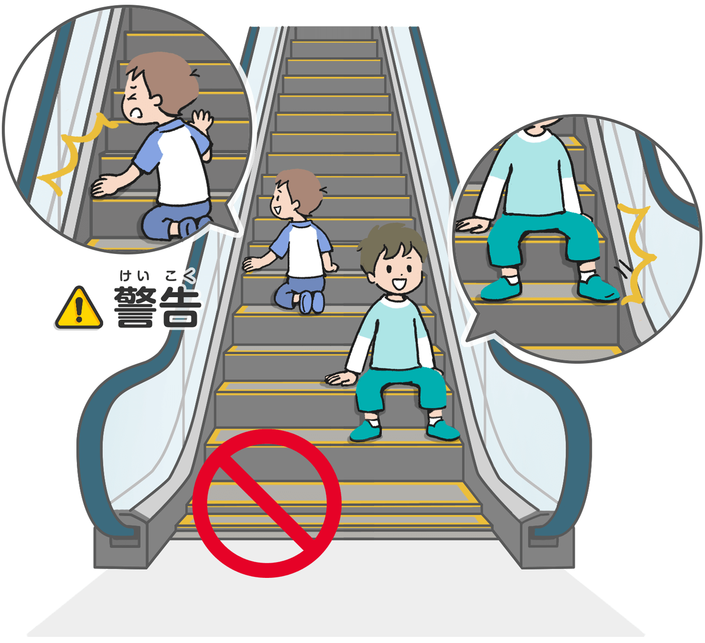 ステップに座ったりさわったりしない